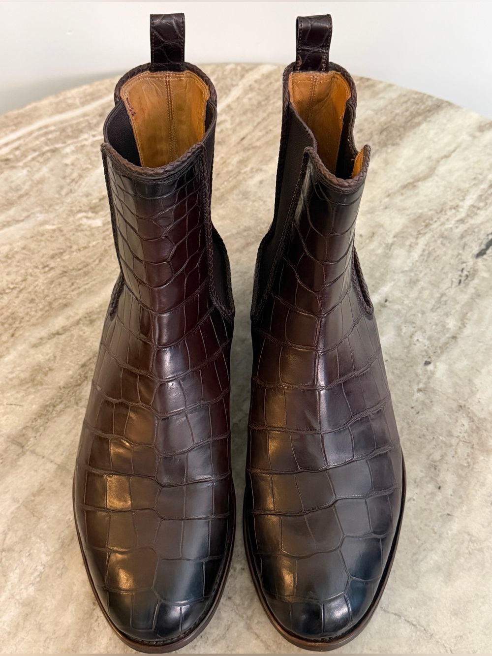 GUCCI BROWN GENUINE FULL CROCODILE SKIN CHELSEA BOOTS 10.5 / 11 US ITALY EXOTIC